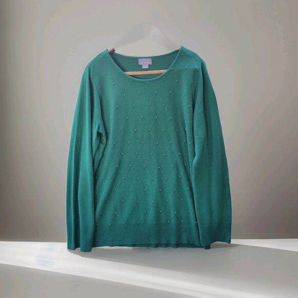 LAURA SCOTT WOMENS GREEN SCATTERED BEADS HOLIDAY SWEATER XL - Picture 1 of 8